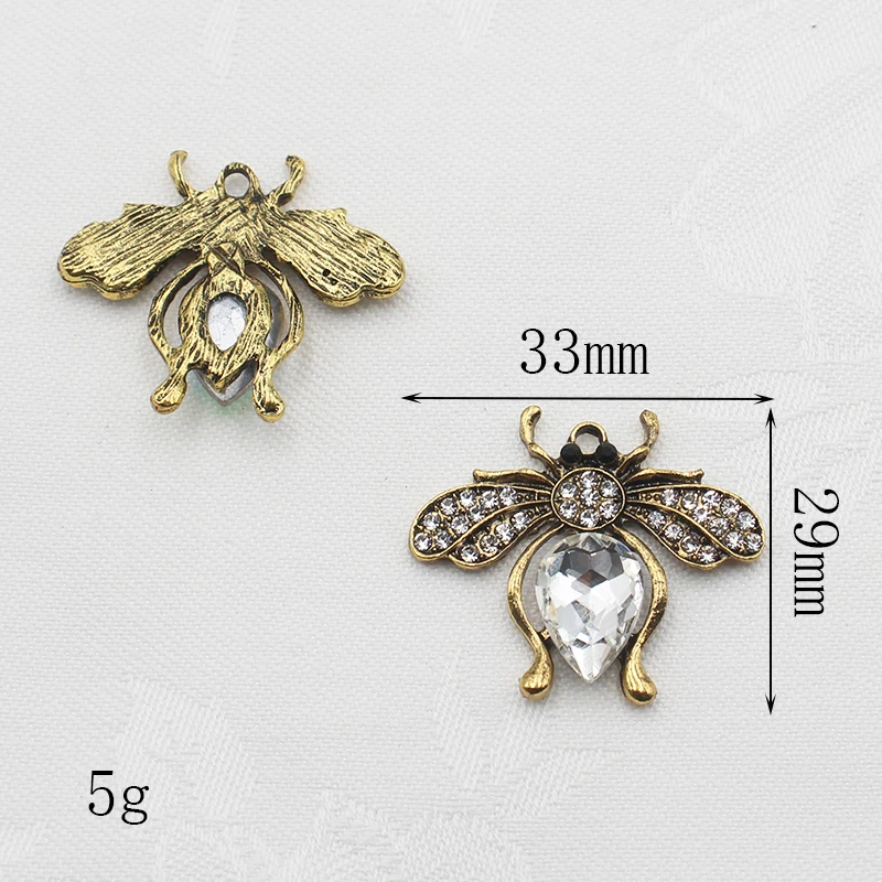 10Pcs/Batch 29*33mm Water Drop Bee Glass Diamond Flat Bottom Hollow DIY Vintage Alloy Bow Dress Wedding Decoration Accessories