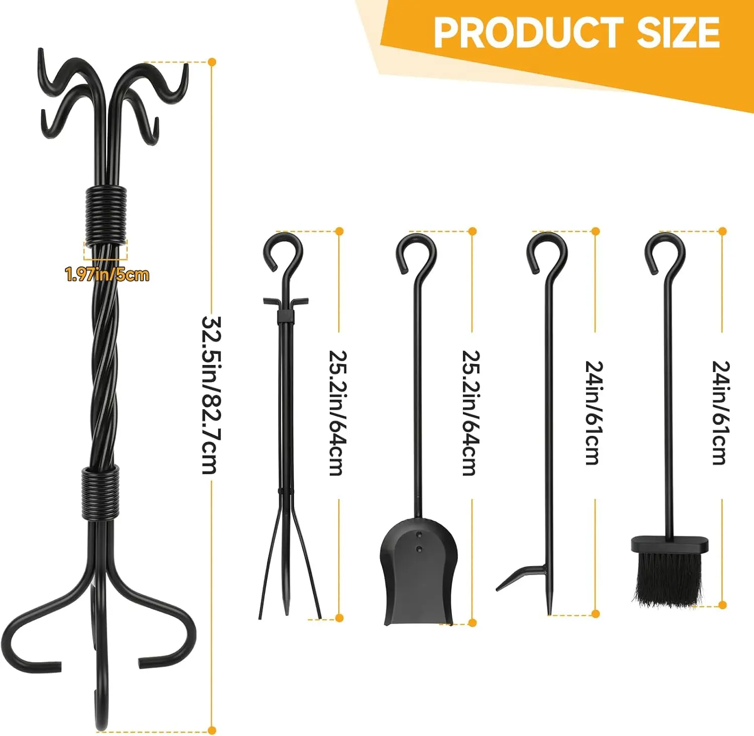 مجموعة أدوات المدفأة مكونة من 5 قطع، أدوات مدفأة داخلية وخارجية سوداء شديدة التحمل لغرفة المعيشة، الانتقال لمنزل جديد