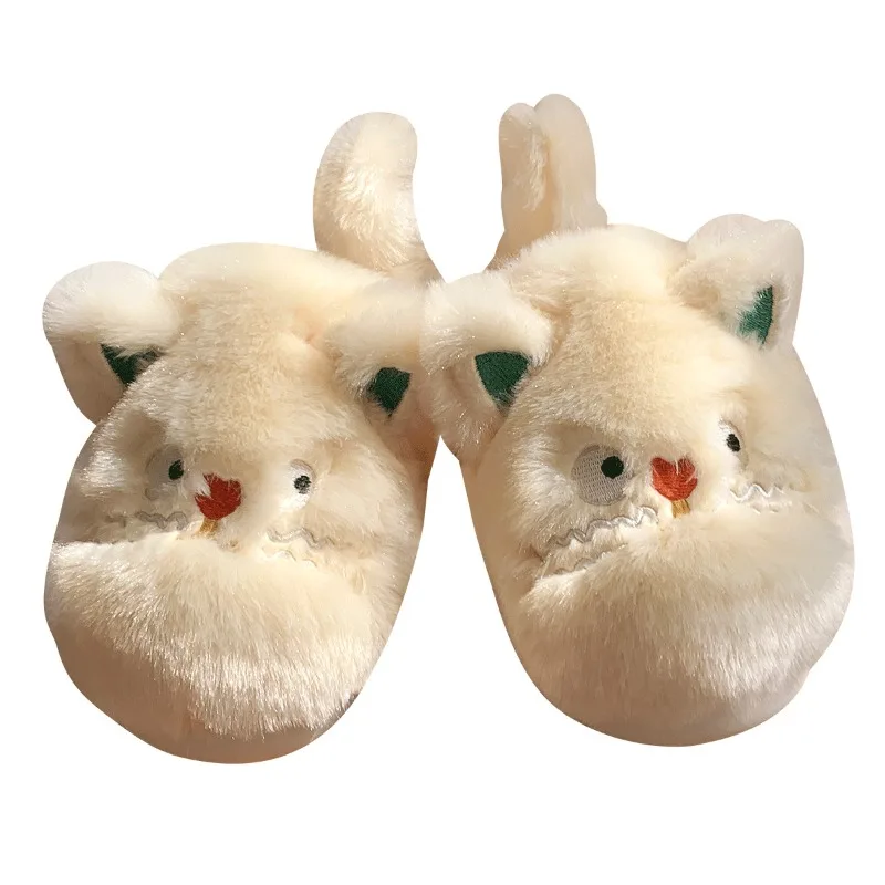 

2023 New ladies home cartoon plush cute Mao Mao slippers women warm winter indoor couples cotton slippers.