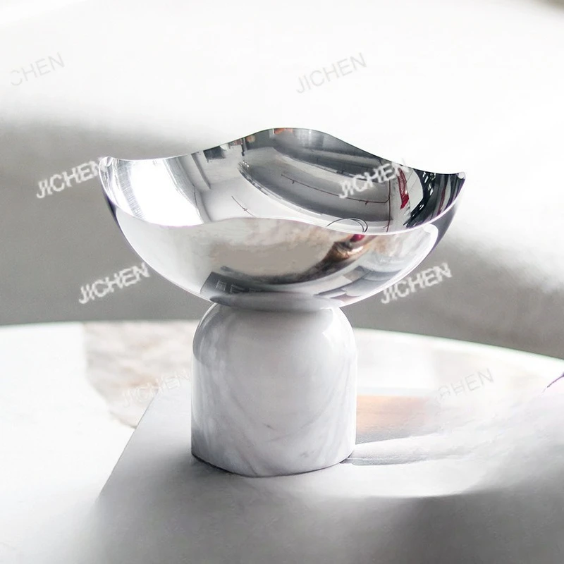

JC light luxury marble fruit plate ornament club irregular metal round snack dried fruit tray ornament
