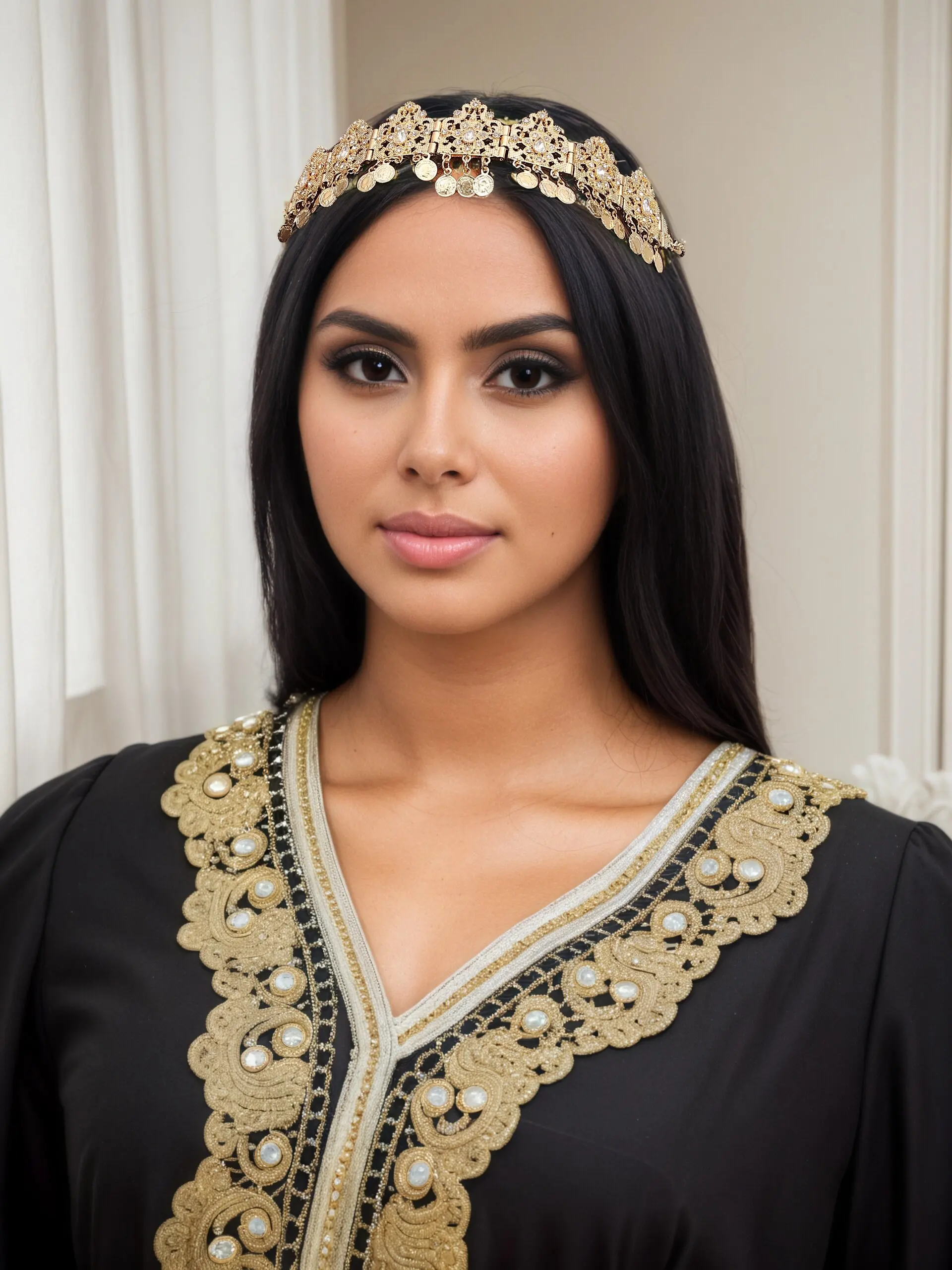 1 Moroccan Lady's Head Chain Jewelry, Hollow-carved, w/ Coin Pendants, Lady's Banquet & Festival Jewelry Headpiece