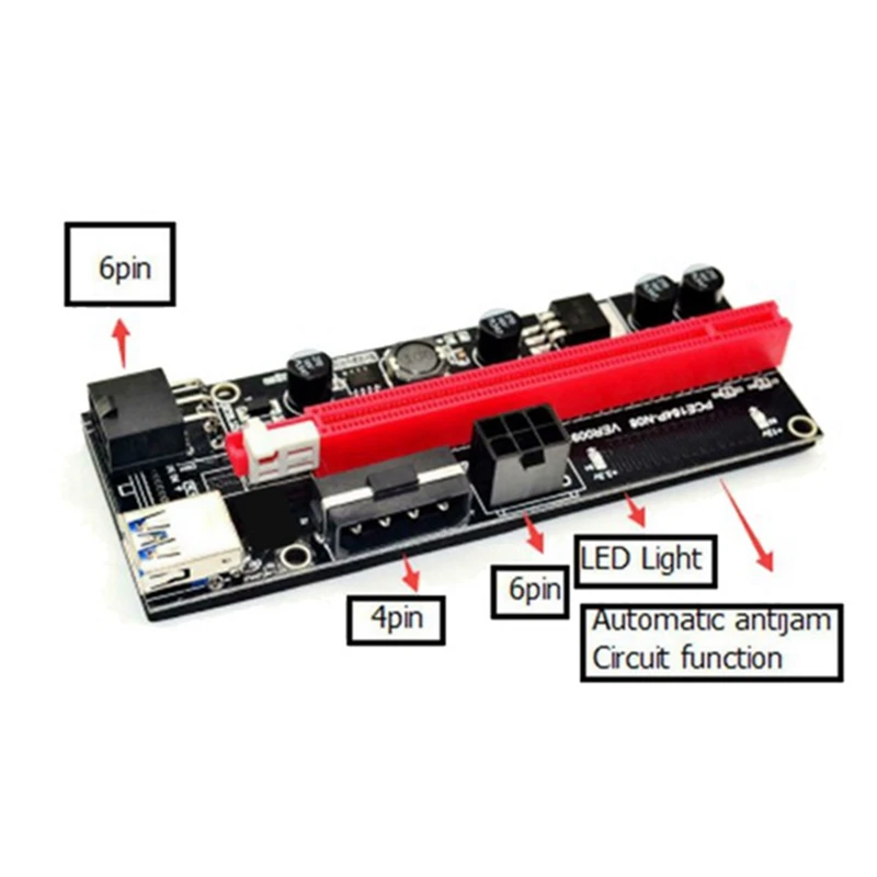 8Pcs Ver009s USB 3.0 Pci-E Adapter Card Express 1X 4X 8X 16X Expansion Adapter Card Adapter Sata 6-Pin Power Cord