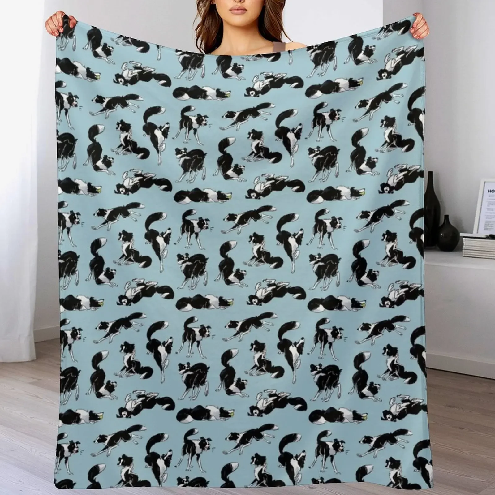 Border collie Throw Blanket Soft Solid Color Blanket for Couch Bed
