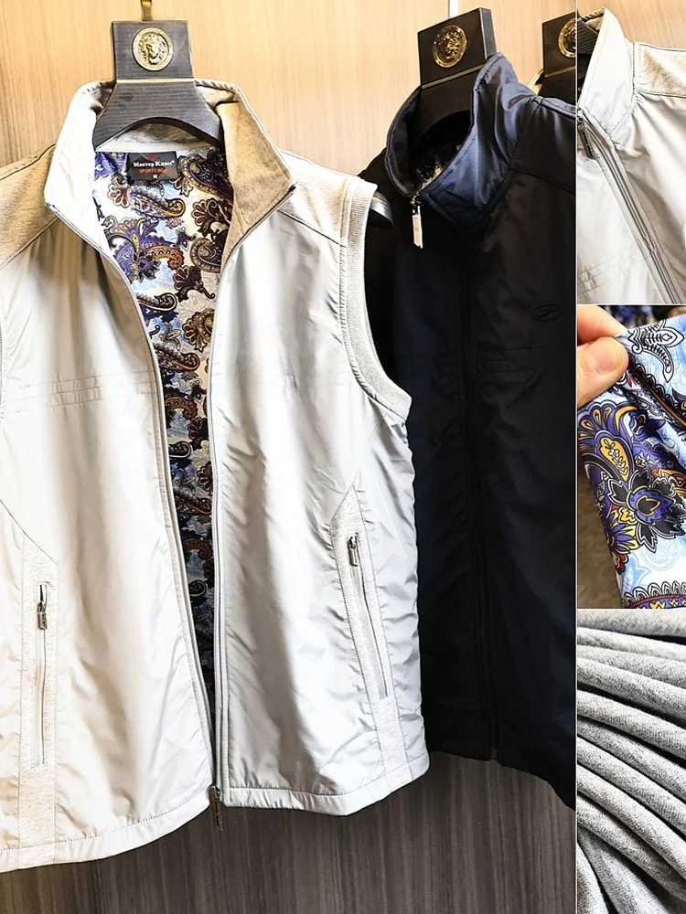 

Повседневный уличный мужской жилет, модный городской жилет со стойкой, застежка-молния, однотонная спортивная одежда с воротником-стойкой, осенняя одежда