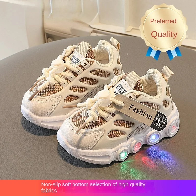 Children's Shoes Light-Emitting Boys and Girls Kid Baby Light-on Sneakers Breathable Mesh Shoes Toddler Shoes