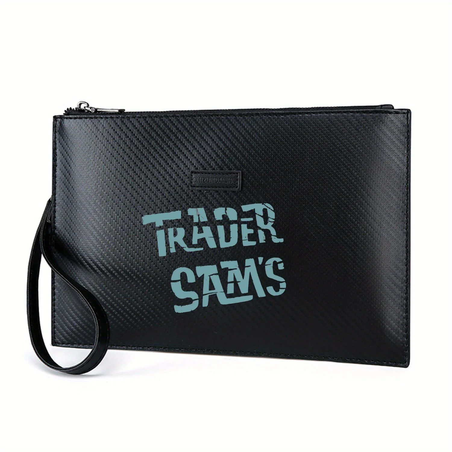 Design del logo del testo di Trader Sam Elegante borsa da uomo in PU stampata Alla moda e pratica per il trasporto quotidiano