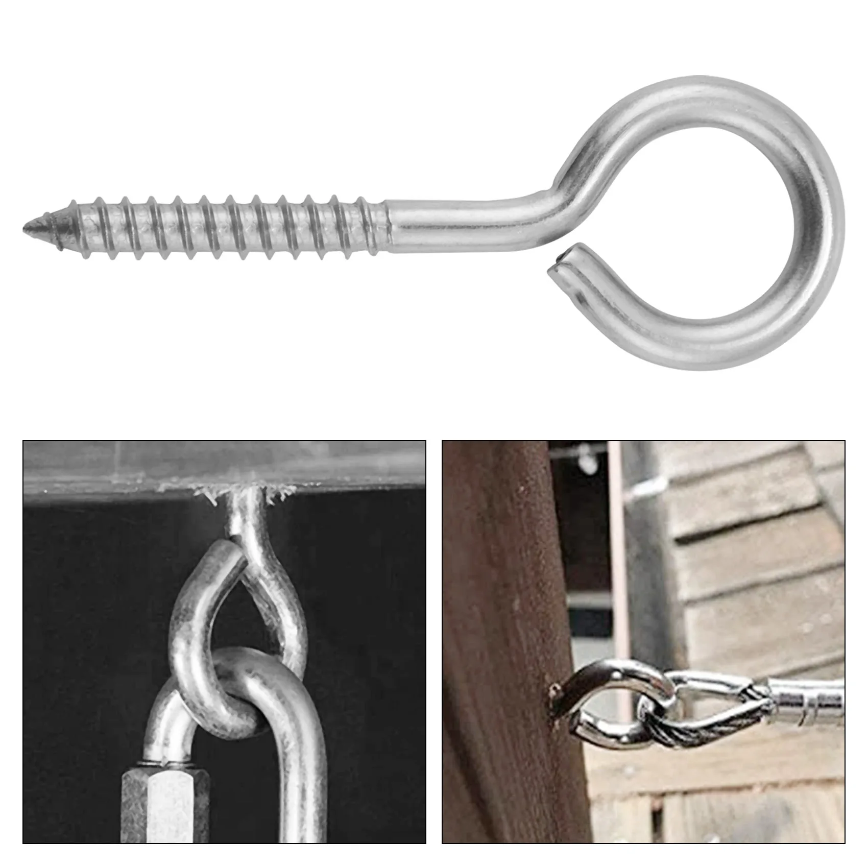 Stock Quantity 10 Pack Stainless Steel Eye Shape Screws Metal Hook Wood Terminal Ring Eyelet Hooks Self Tapping Screws M6