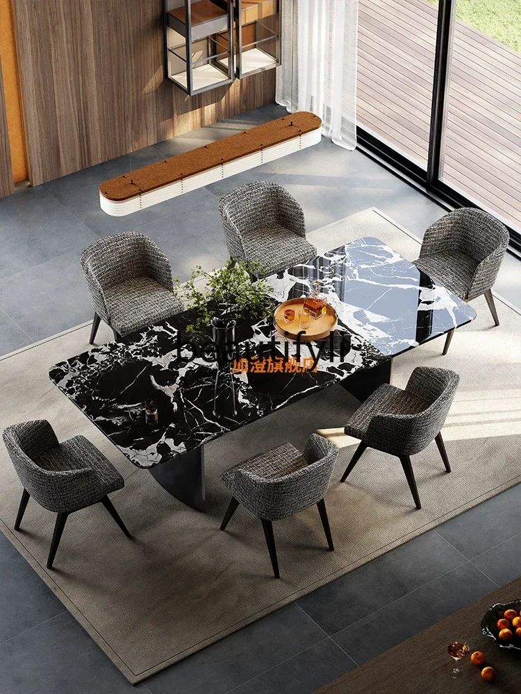 

Luxury stone dining table rectangular light luxury high-end natural marble
