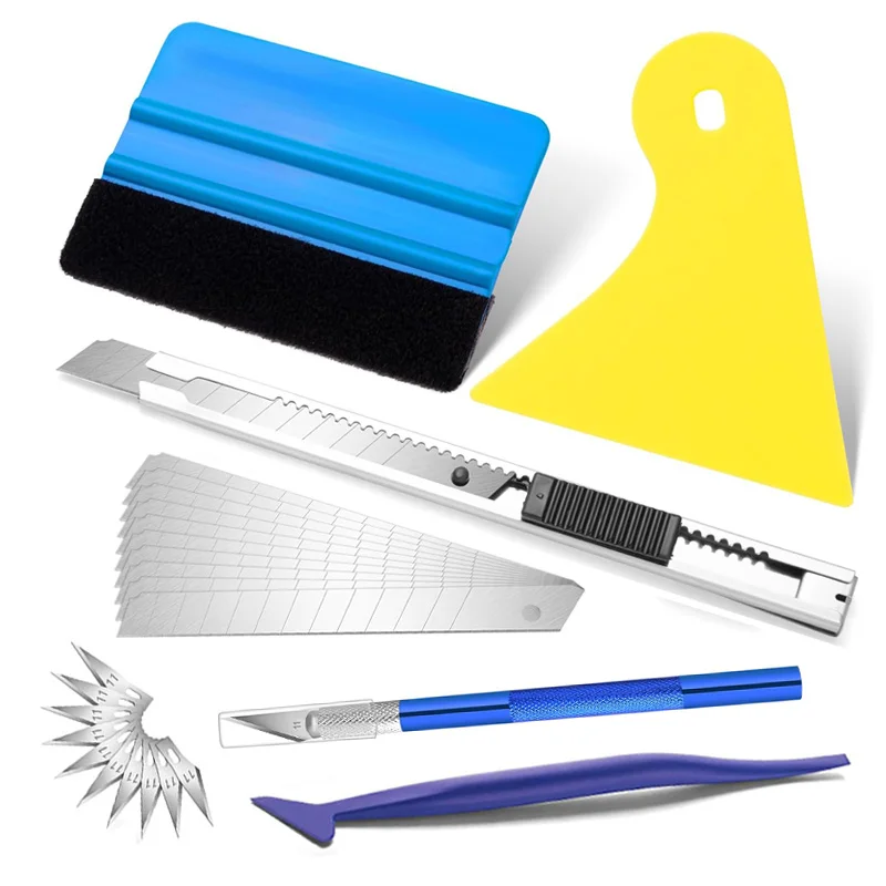 Kit de ferramentas para matiz de janela profissional/envoltório de vinil com rodo de feltro, lâminas de faca artesanal, micro rodo para filmes de vinil, kit de envoltório de carro