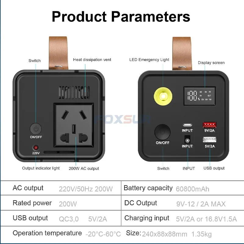 Alimentation mobile extérieure, banque d'alimentation portable, camping autonome, stand de marché nocturne, stockage d'énergie, alimentation de secours, 220V