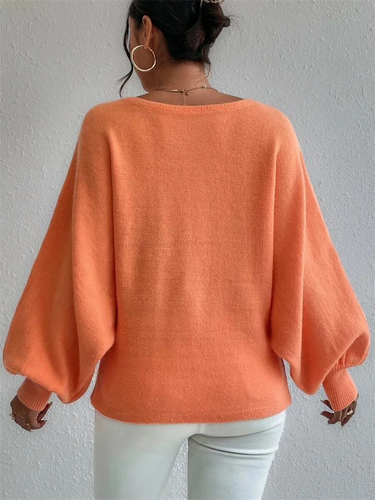 TARUXY Off Shoulder Sweater For Women Batwing Sleeve Pullover Knit Loose Jumper Tops Art Printed Spring New Oversized Sweaters