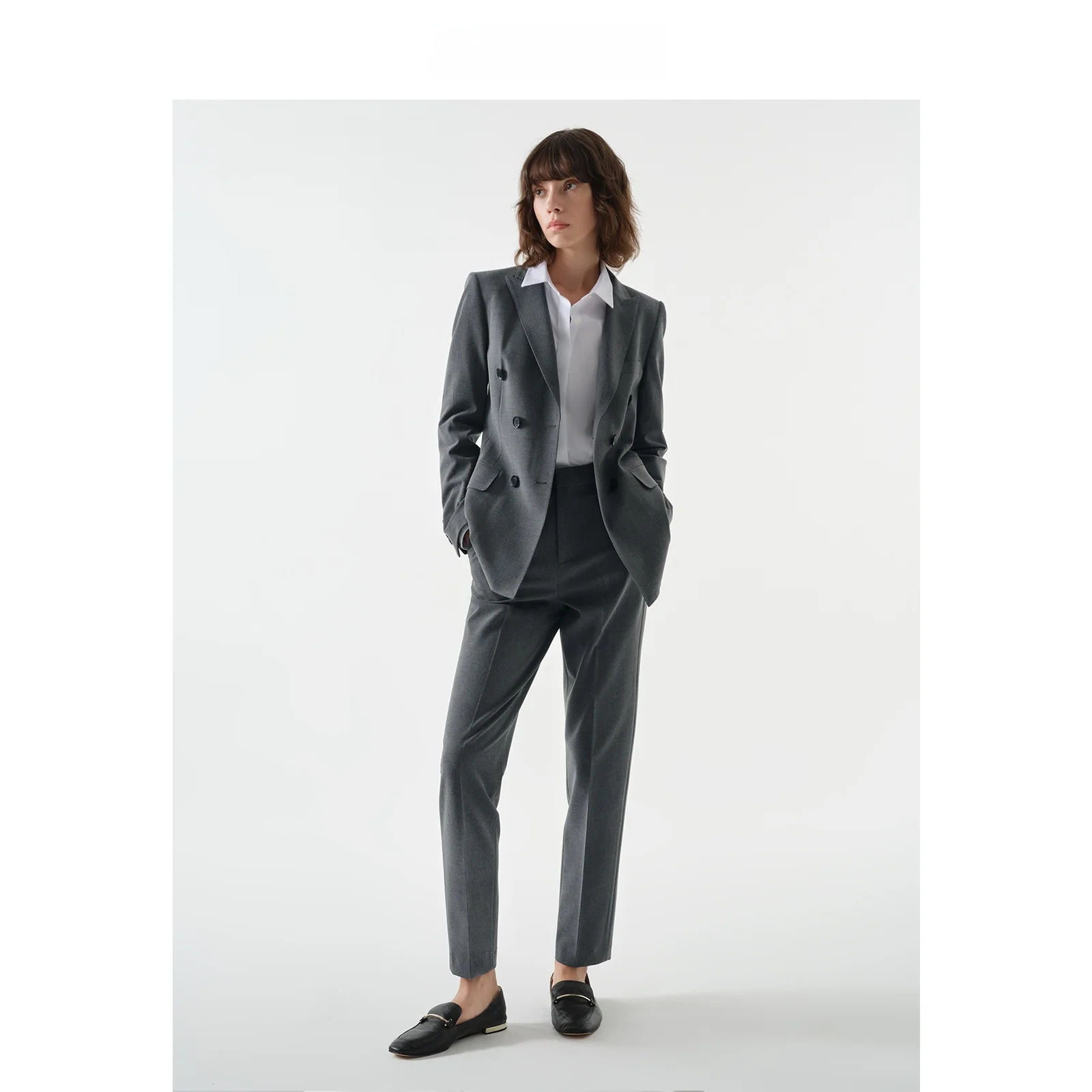 

Gray Waist-Cinching Executive Women's Suit Set by LeLenth Fashionable Professional Workwear Commute Style Polyester Fabric