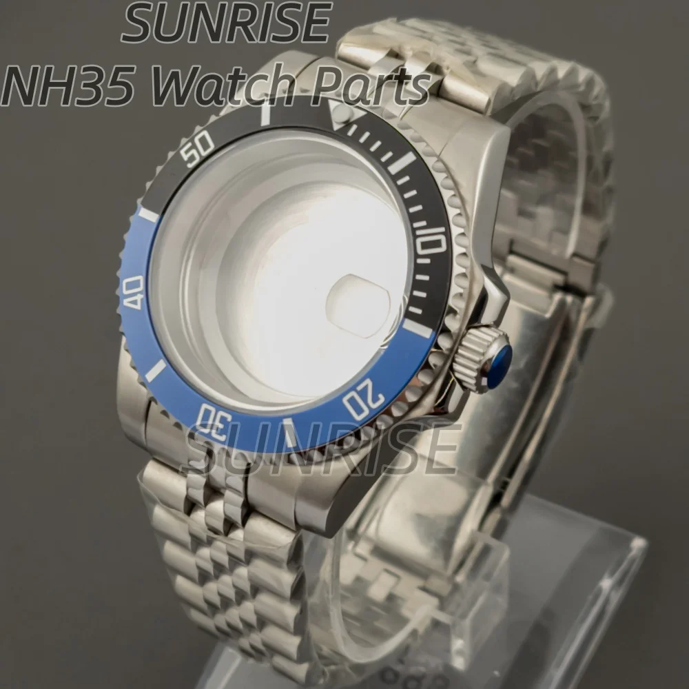 

40mm Stainless Steel Watch Case Ceramic Bezel Jubilee Strap Sapphire Glass 28.5mm Dial Fit NH34/NH35/NH36 Movement Sub GMT