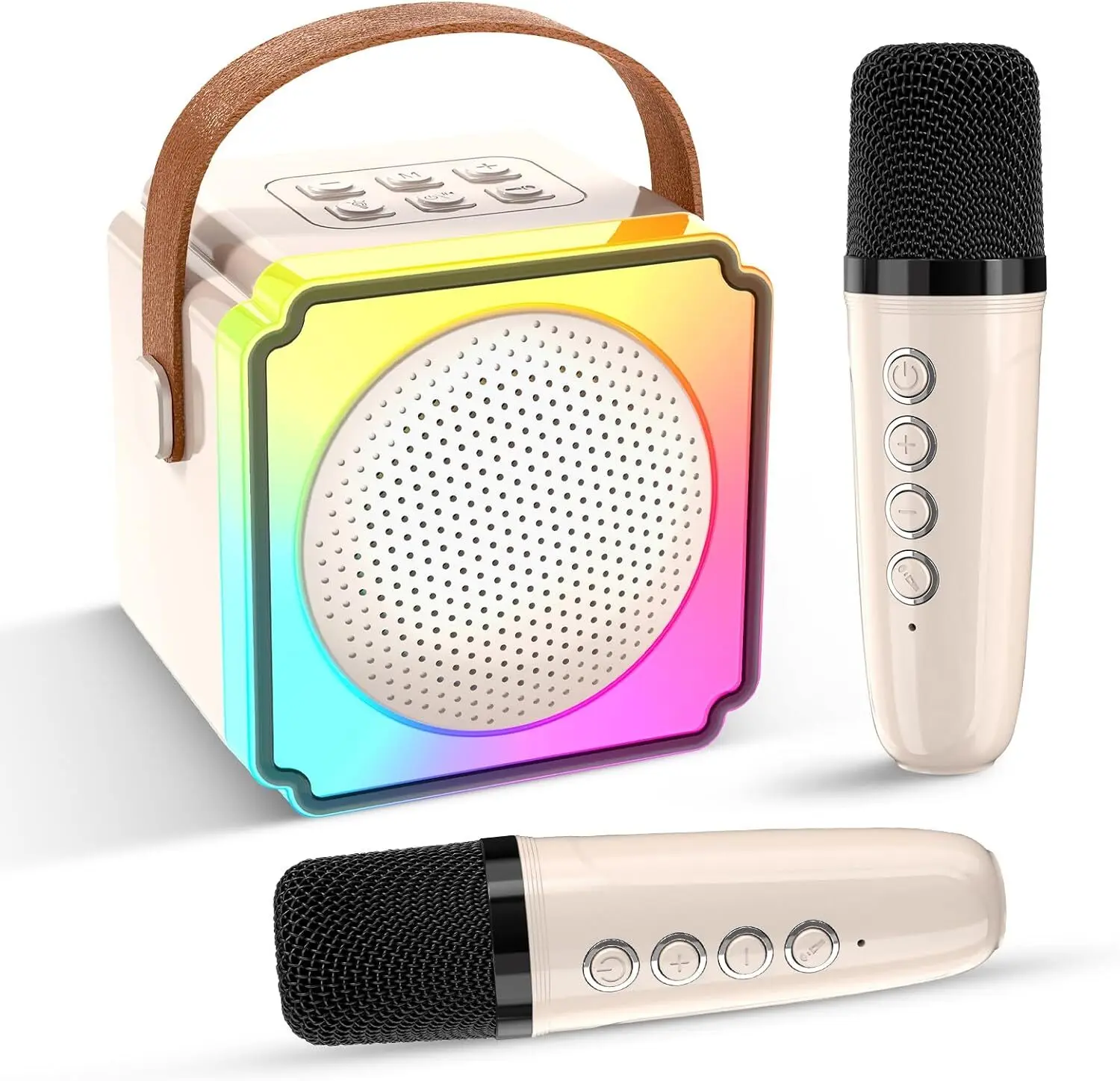 Karaoke Hine Portable 5.3 Bluetooth Speaker With 2 Wireless Microphones Colors Light For Home Travel Party