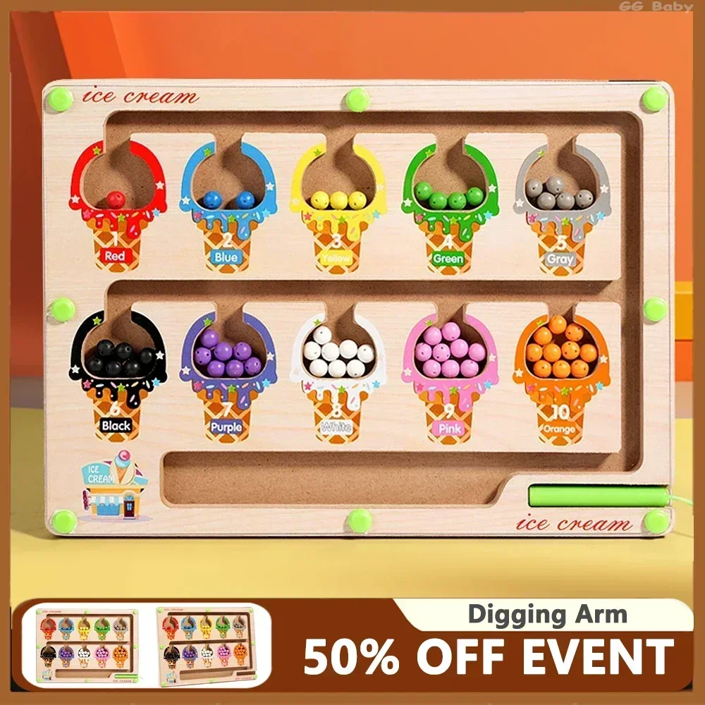 لعبة مونتيسوري الخشبية، لوحة ألعاب فرز الألوان للأطفال، لعبة خرز القلم المتحرك، ألعاب تعليمية حسية للتدريب على المحركات الدقيقة المغناطيسية #4