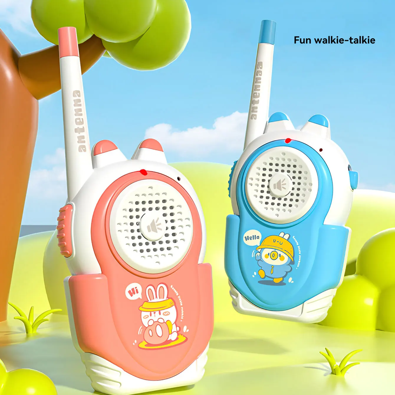Giocattolo walkie-talkie dei cartoni animati Giocattolo di conversazione divertente Gioco interattivo per interni domestici all'aperto Qualità del suono chiara senza batteria di distribuzione