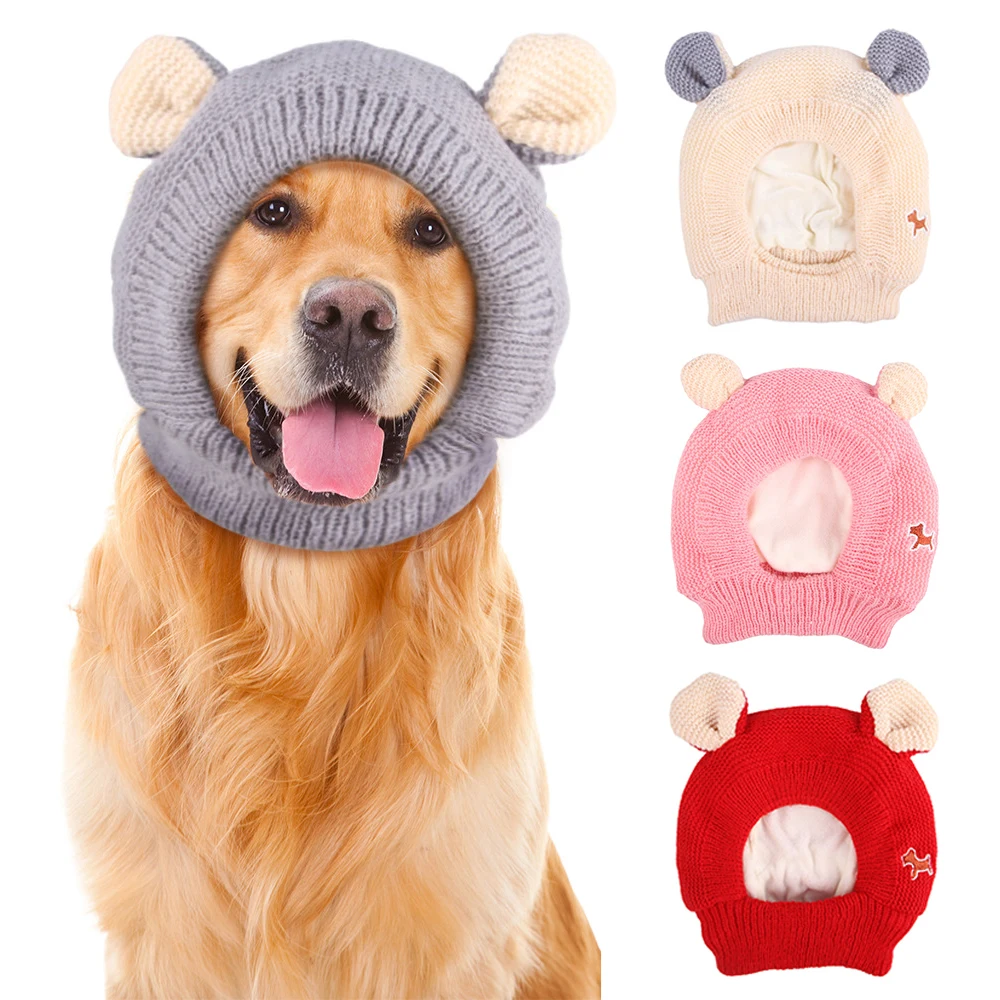 

Cute Pet Ears Covers Knitted Hat Quiet Dog Ear Muffs Noise Protection Winter Windproof Warm Earmuffs For Medium Large Dogs New