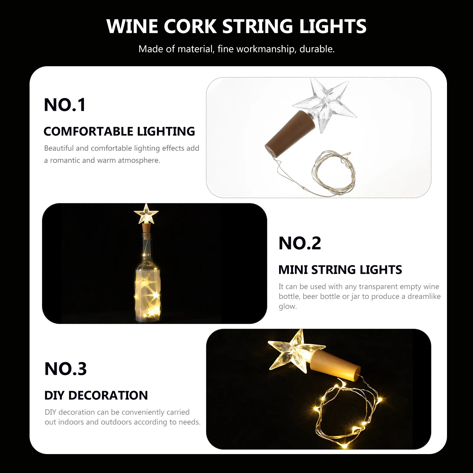 2Pcs Wine Bottle Cork LED String Lights Night Decor DIY Romantic Ambient Lighting for Bedroom Living Room Garden Party