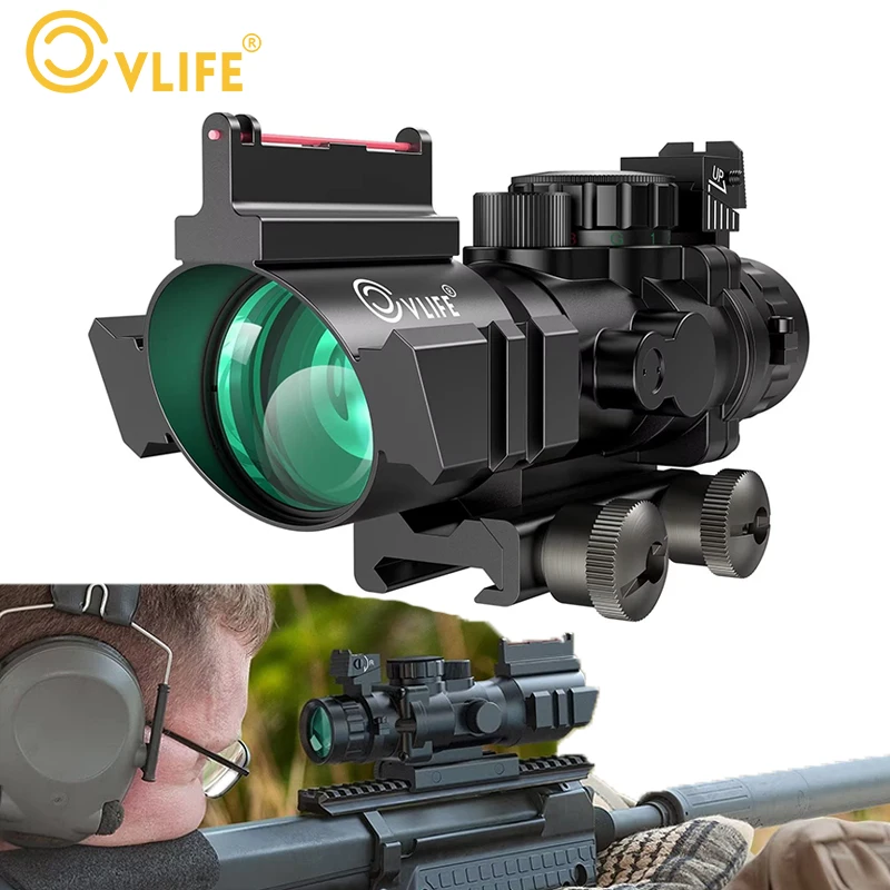 

CVLIFE 4x32 Tactical Rifle Reticle Reflex Scope with Fiber Optic Sight Red Dot Green Blue Illuminated Weaver Mount Hunting