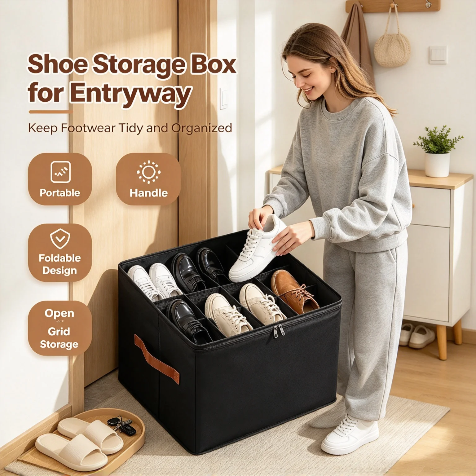 Foldable Oxford Fabric Shoe Organizer Storage Box Large Shoe Holder for Sneakers Boots Heels Sandals for Closet Entryway Bedroom