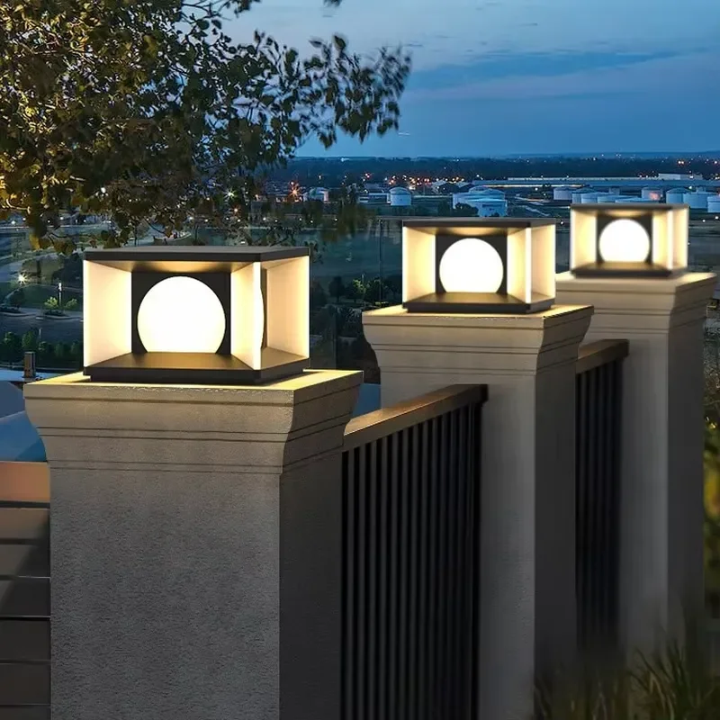 30cm Solar Column Light IP65 Waterproof Outdoor Garden LED Lamp E27 Base 3000K Warm White Aluminum Stainless Steel Holder