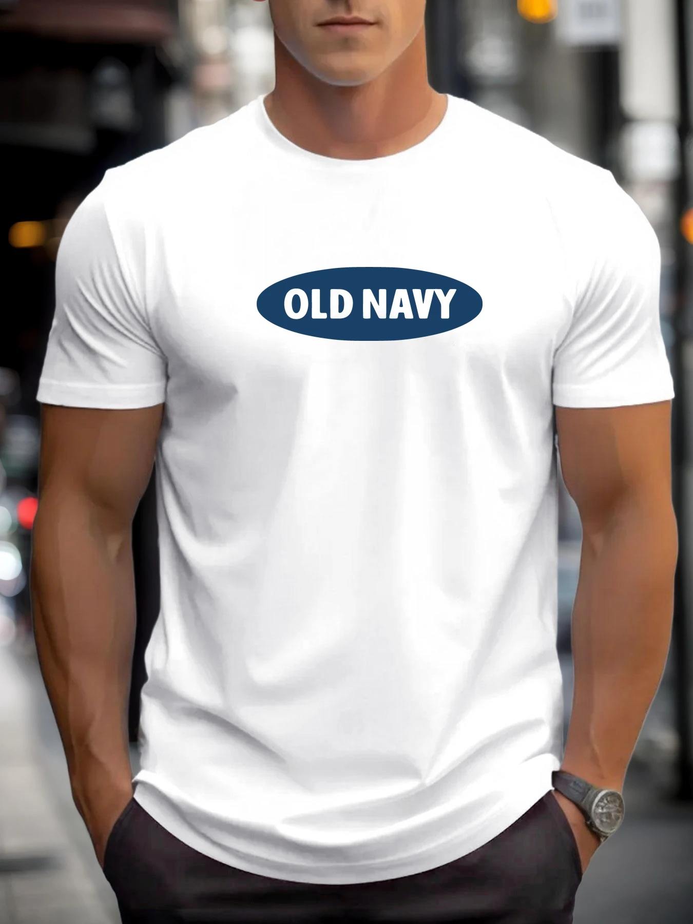 

Men's Cotton T-Shirt Summer Round Neck Short Sleeves OLD NAVY Logo Printed Breathable Fashion Cool Streetwear Tee