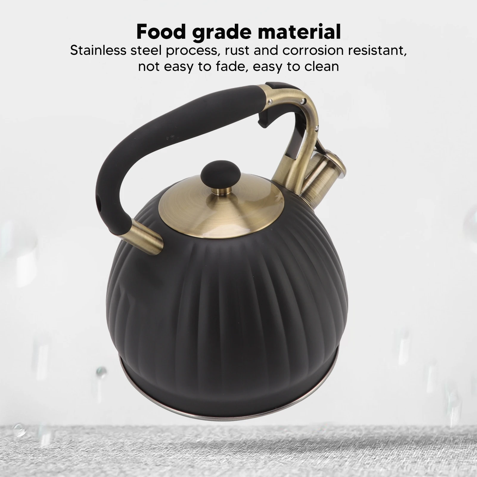 3,5 l pfeifender Teekessel, Edelstahl, Kürbisform, Teekanne, Teekanne für den Herd, schwarzer Edelstahl-Teekessel, Pfeife, Teekanne