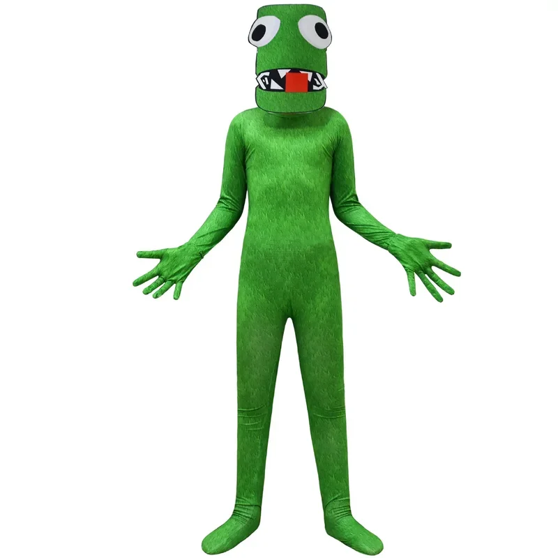 SN55Rainbow Friends Costume Kids Boys Green Monster Wiki Cosplay Horror Game Jumpsuit Mask Suit Halloween Carnival Cosplay @54WE