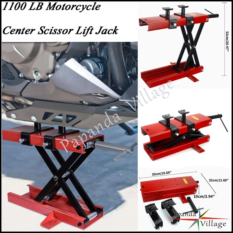 Universal Wide Deck Motorcycle Center Scissor Lift Jack Hoist Stand 1100lbs Steel Motorbike Repair Tool ATV Scooter Crank Stand