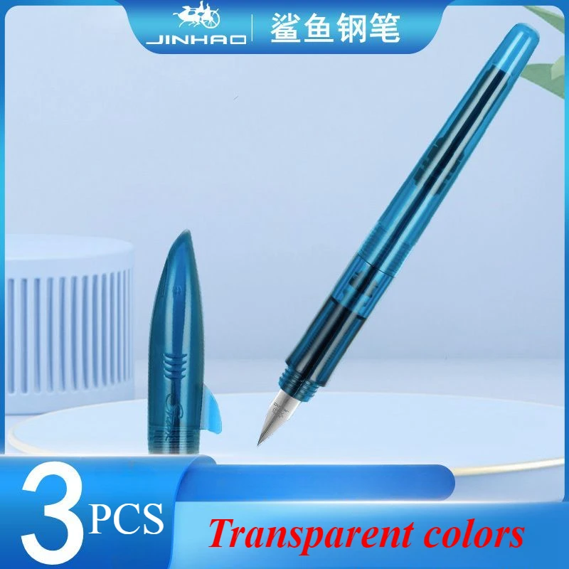 

3PCS Jinhao Transparent Shark Fountain Pen EF 0.38MM Nib, Replaceable Ink Capsule for Student Calligraphy Practice Ink Pens