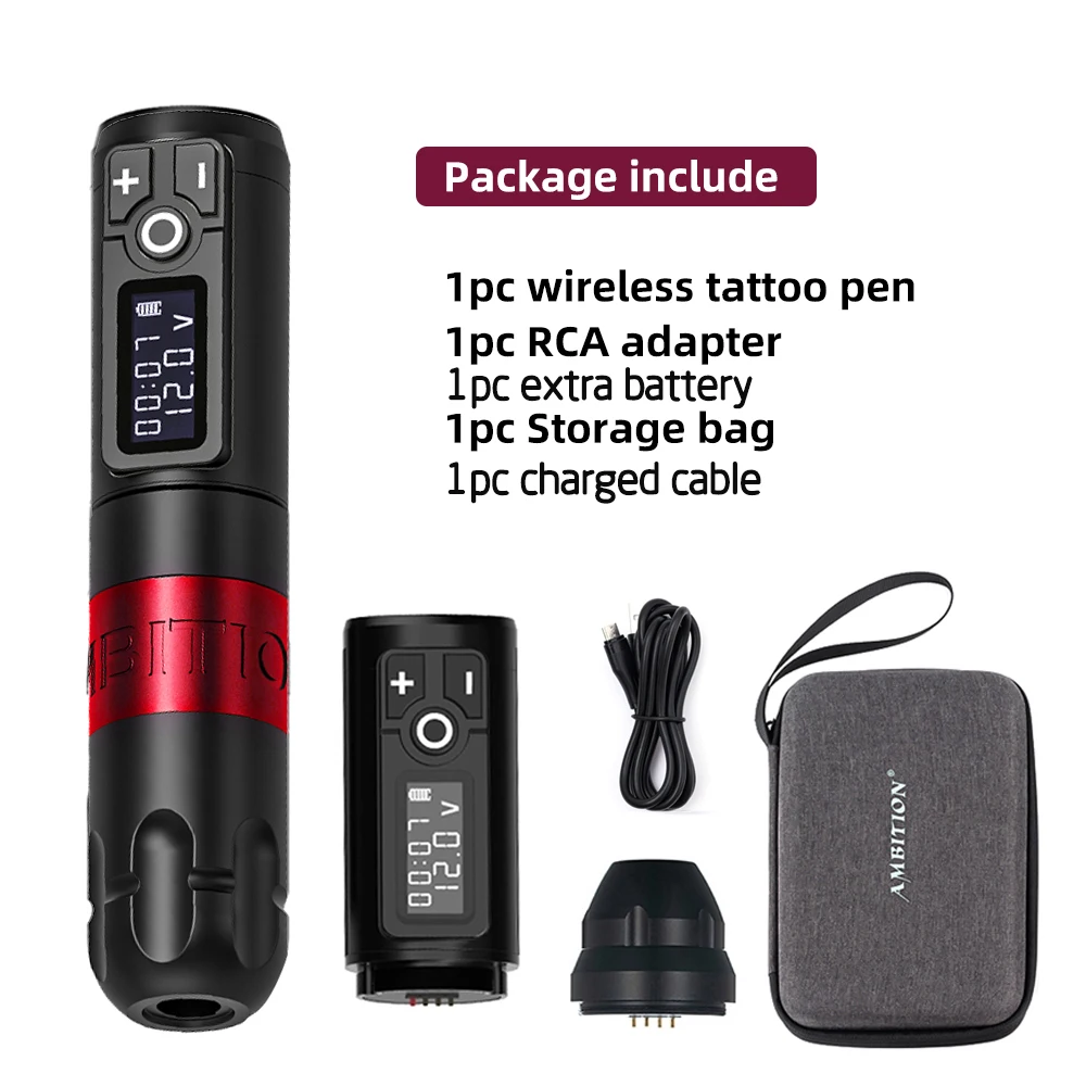 Ambitie Soldaat Draadloze Tattoo Machine Roterende Batterij Pen 2400mAh LED Digitaal Display Voor Body Art Met Draagbare Power Pack