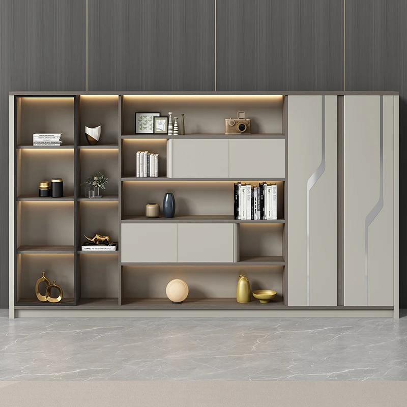 

Floor standing bookshelf owner minimalist modern high cabinet background information office furniture combination