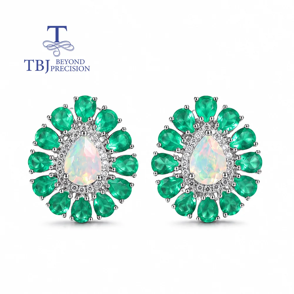 925 Sterling silver earrings atural green agate with rich color Opal gems earrings for women birthday gift