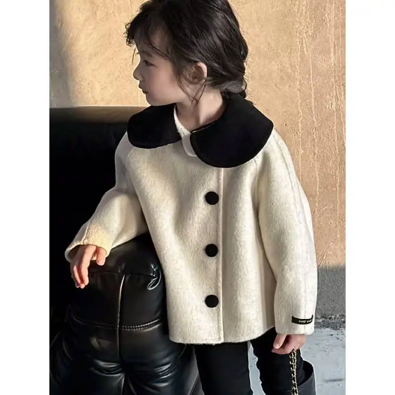 

Children's clothing girl's woolen coat 2023 autumn/winter new doll collar fashionable girl's woolen coat