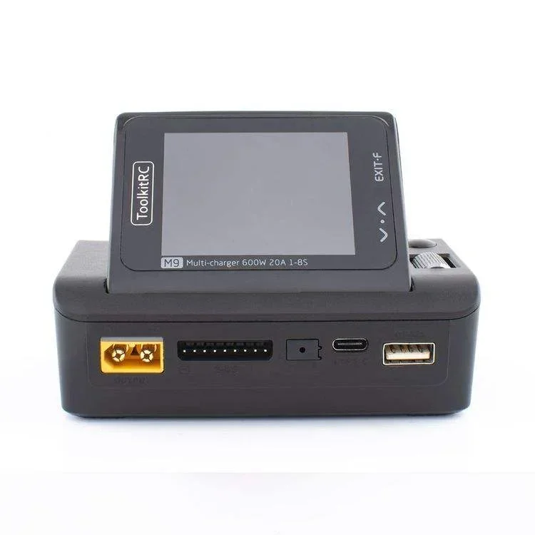 RoRuSToolkitRC M9 600W DC Smart RC Charger - 1-8S LiPo/LiHV/LiFe, USB Fast Charge, Audio Alert & Adjustable Screen Angle