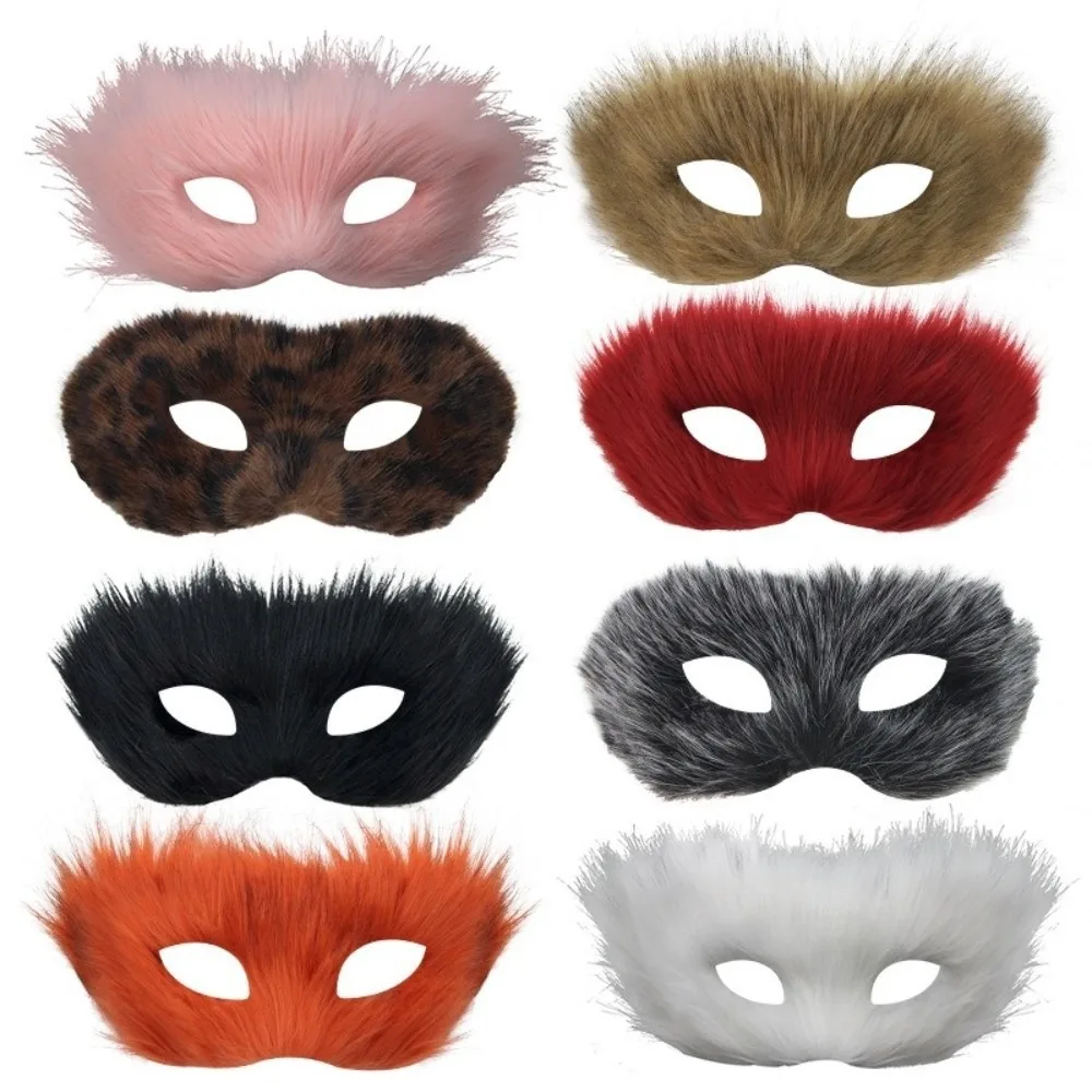 Simple Cartoon Plush Cat Mask Animal Halloween Decoration Half Face Mask Eye Mask Long Furry Halloween Plush Mask Christmas