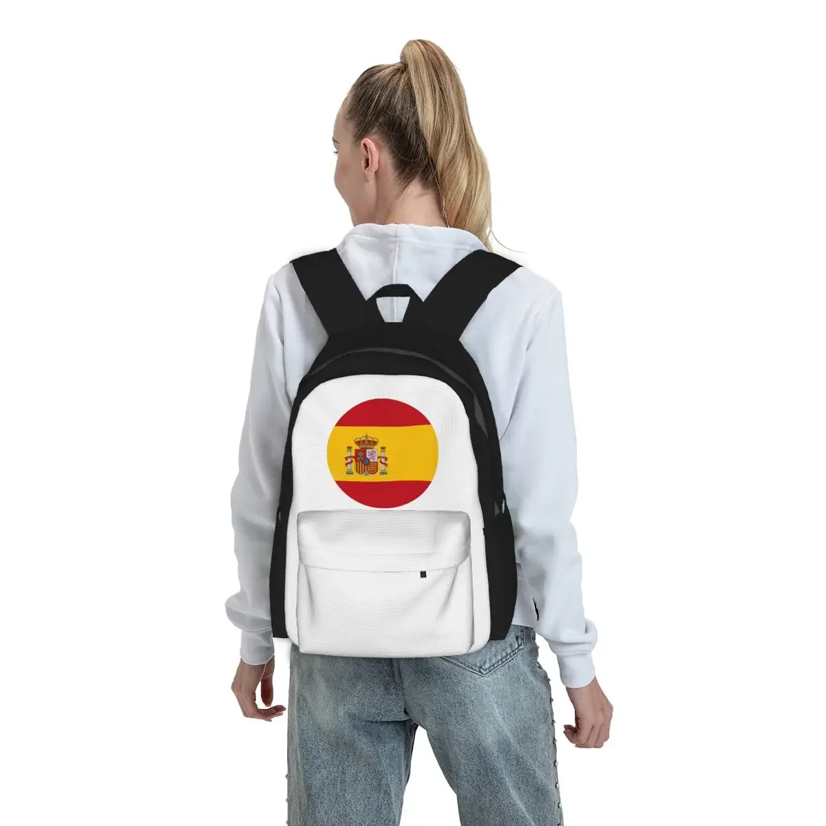 Spain Spanish Flag Round Backpack Student BookBag Children School Bag Laptop Shoulder Bags for Men Women
