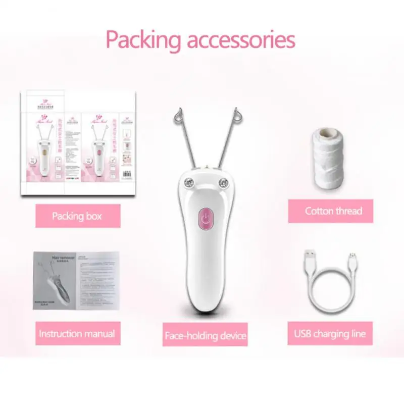 Mini Electric Facial Body Hair Removal USB Cotton Thread Epilator Shaver Trimmer Devices for Women Neck Lip Chin Arm Leg