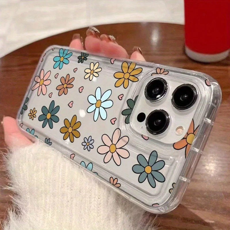 Etui na telefon z motywem retro, kwiatów, serca i dziewczyny, małe i świeże, wykonane z TPU, odporne na upadki, pasujące do Apple iPhone 16 15 14 13 12 Pro Max