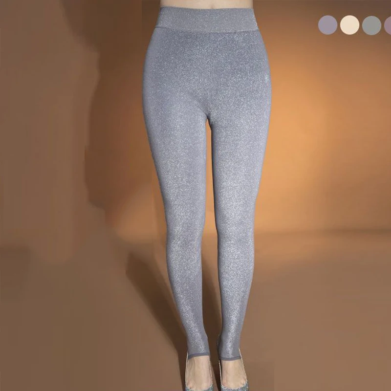 Lurex-leggings brilhantes de cintura alta sem costura para mulheres, calças justas justas, esportes de ginástica, fitness e ioga, calças compridas pretas, outono e inverno