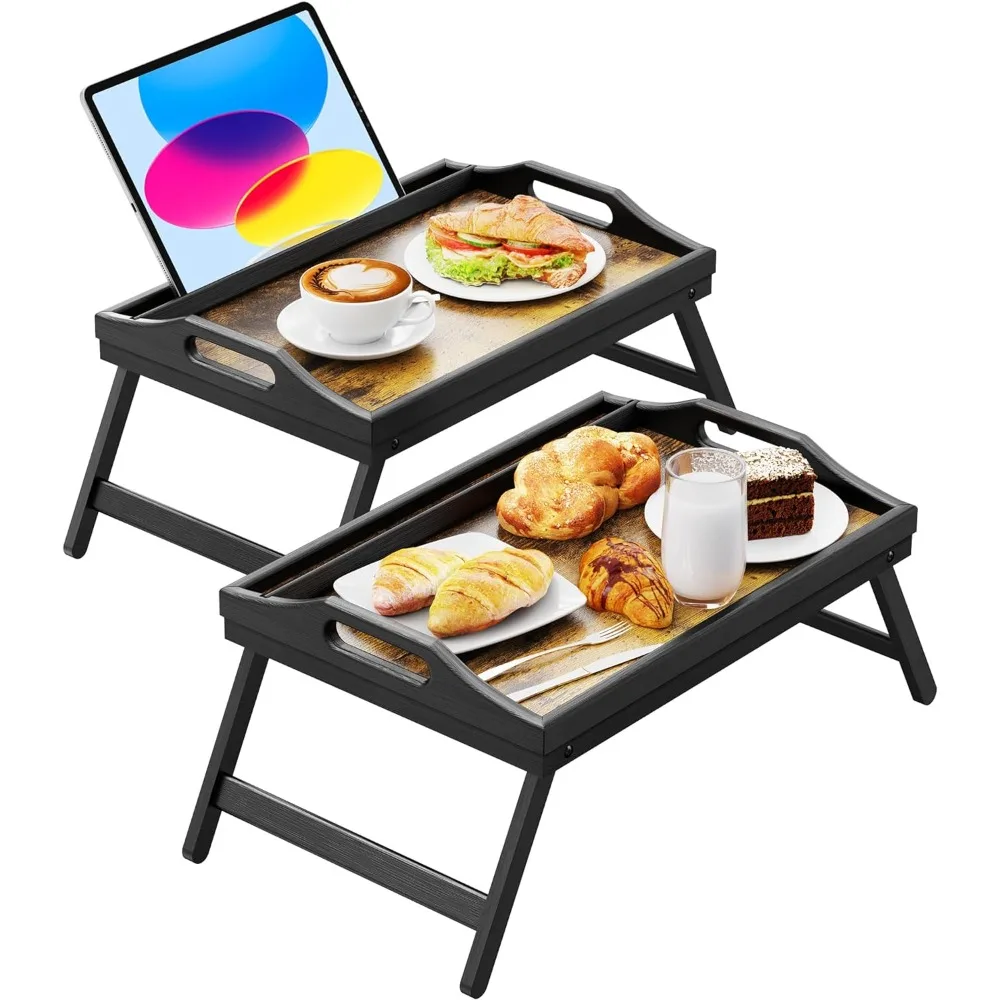 

Breakfast in Bed Tray for Eating,Bed Table Tray with Folding Legs & Handles, Bamboo Food Lap Trays Fits for Adult Kids EatingTV