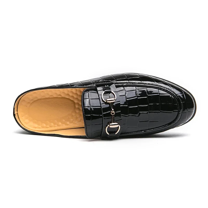 Mocassins ronds à enfiler pour hommes, sandales d'été noires, motif de pierre marron, chaussures faites à la main, taille, nouveau