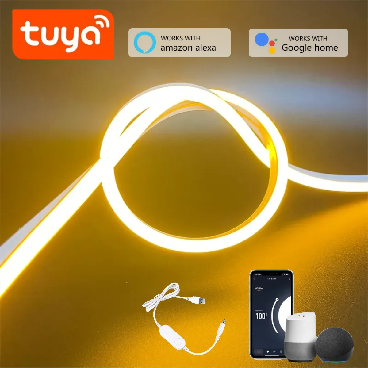 

TUYA Smart USB 5V Неоновая лента 120LEDs/M Работает с Alexa Google Home Echo Plus Приложение Голосовое управление Настройка времени Ночное освещение
