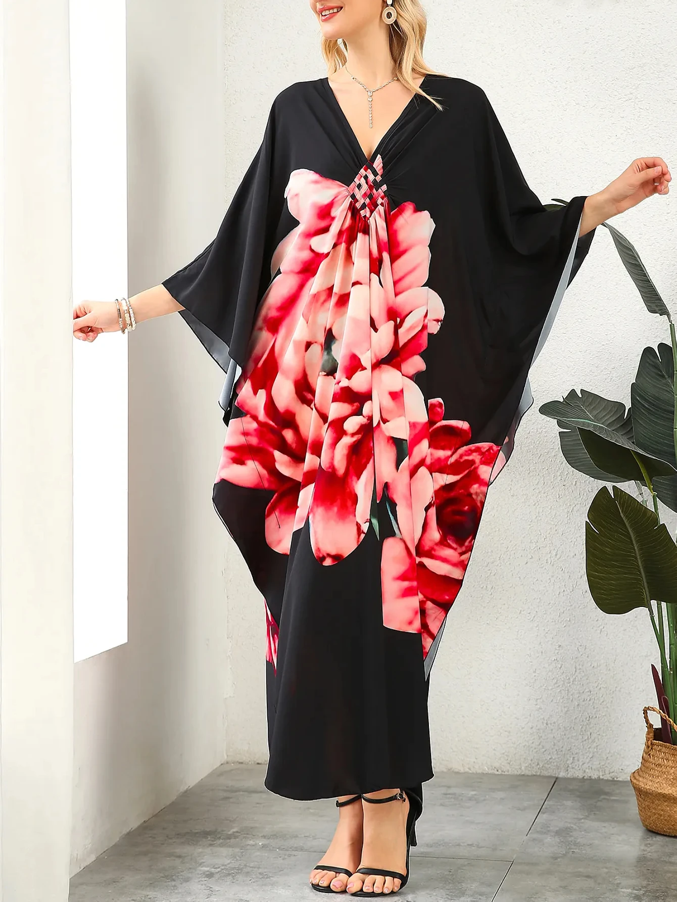 Kaftan Dress for Women,Plus Size Hawaiian Batwing Sleeve Beach Cover Up Summer Swimsuit Dresses