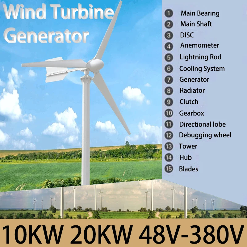 

Wind Turbine Generato 10KW 15KW 20KW Horizontal Axis Low Noise 48V 96V 110V 220V 240V Windmill High Efficiency With MPPT Charge