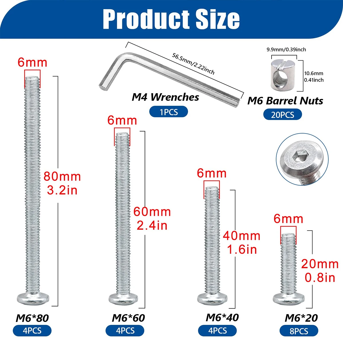 20 مجموعات من مسامير سرير الطفل الأجهزة استبدال عدة ذات الطابقين السرير الترباس سداسية المقبس مسمار مزلاج مع دلو الجوز/وجع #2