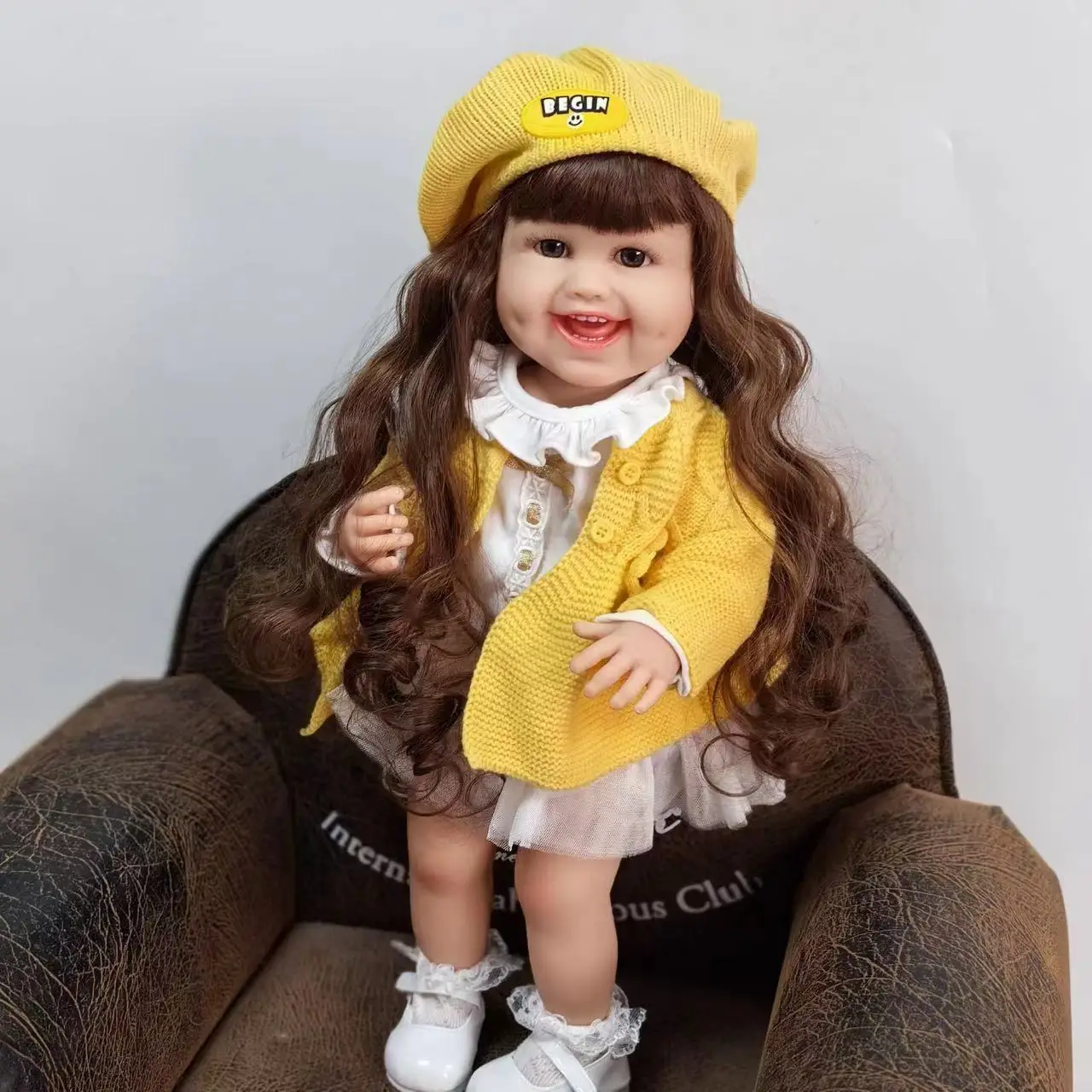 FBBD 3D Skin Factory Doll 50cm Reborn Baby Dimple With Wig Same Dress Alreay Finished Doll Christmas Gift