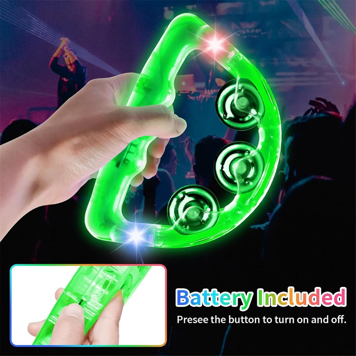 12 Pieces Light Up LED Tambourine, Musical Flashing Tambourine Glow Tambourines Handheld Percussion Instrument