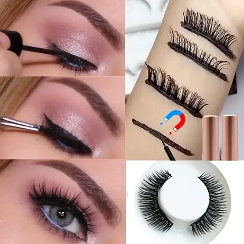 Rzęsy magnetyczne Jedna para sztucznych rzęs Rzęsy bez kleju Magnetyczny eyeliner w płynie Naturalne rzęsy