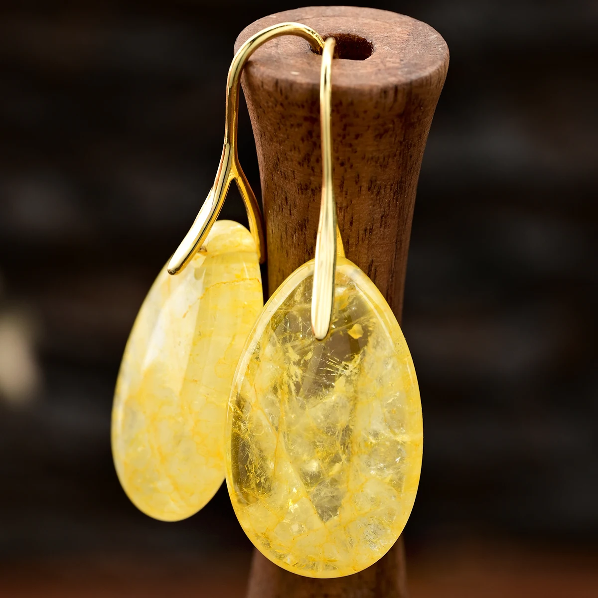 Natürliche Citrin-Ohrringe im Bohemian-Stil, Wassertropfen-Anhänger-Ohrringe, Modische und Einfache Accessoires für Frauen – Detail 2